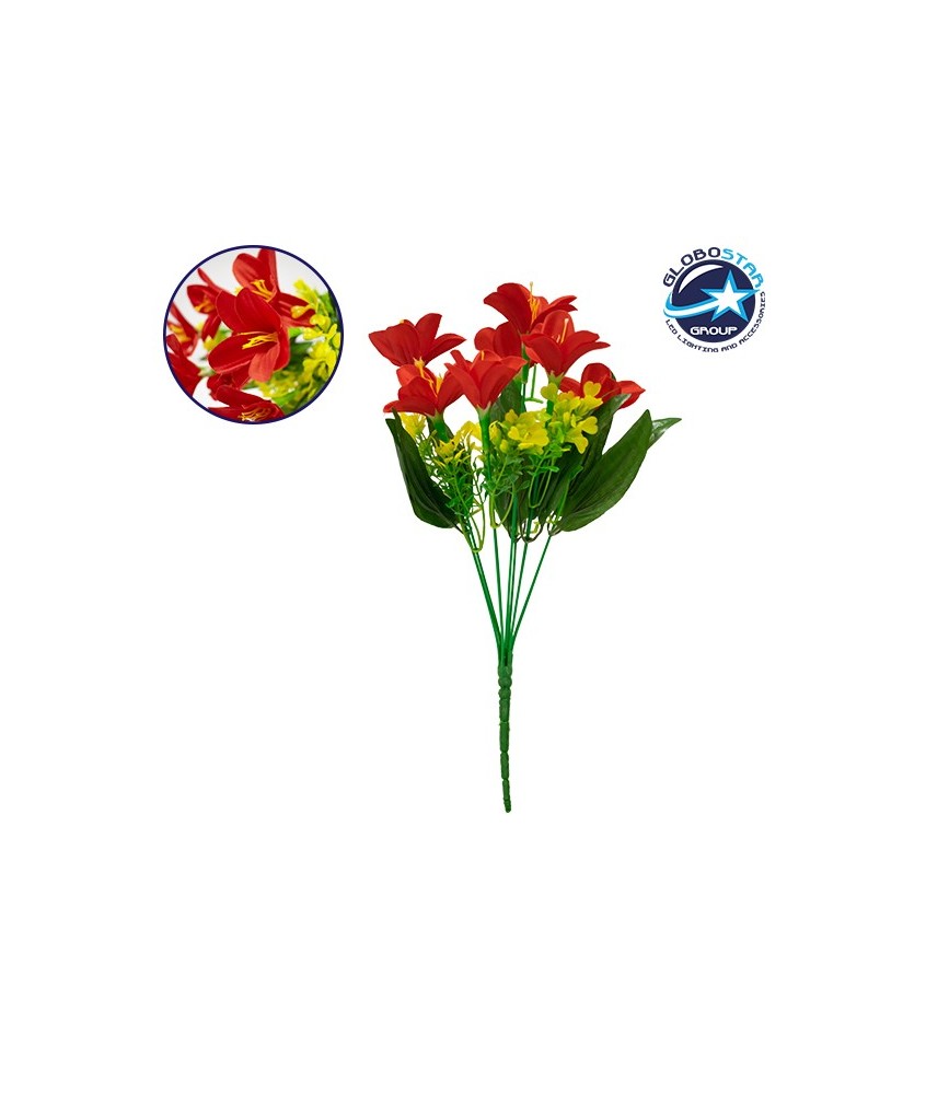 GloboStar® 09085 Τεχνητό Φυτό Διακοσμητικό Μπουκέτο Rain Lily Κόκκινο M15cm x Υ33cm Π15cm με 7 Κλαδάκια